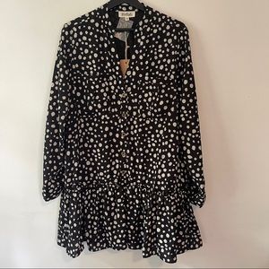 Listicle black dress with white organic polka dots